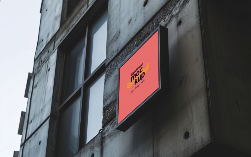 Sign Board Mockup on Building Wall 116 Product Mockup