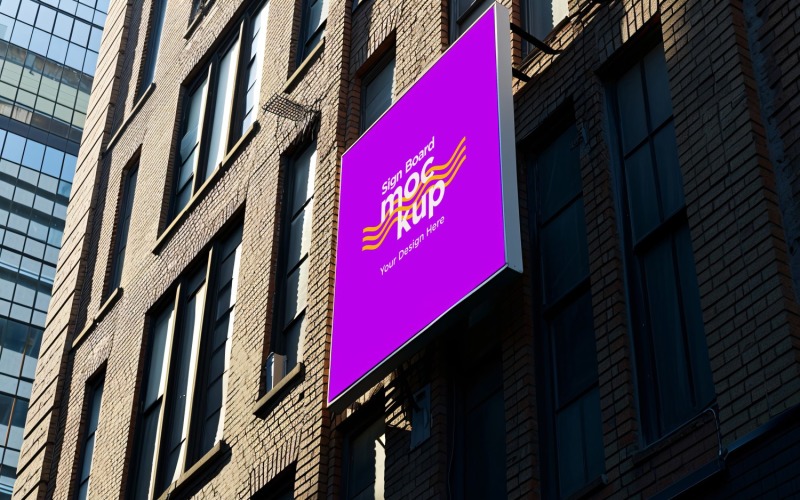 Sign Board Mockup on Building Wall 146 Product Mockup