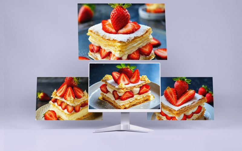 Collection Of 4 Strawberry Millefeuille Dessert With Cream Illustration