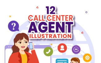 12 Call Center Agent Vector Illustration