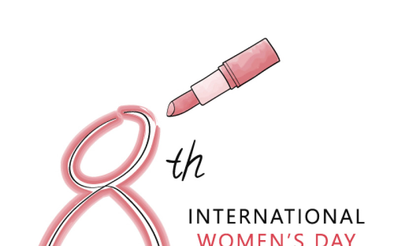 Banner for International Women's Day March 8 with a red lipstick Vector Graphic