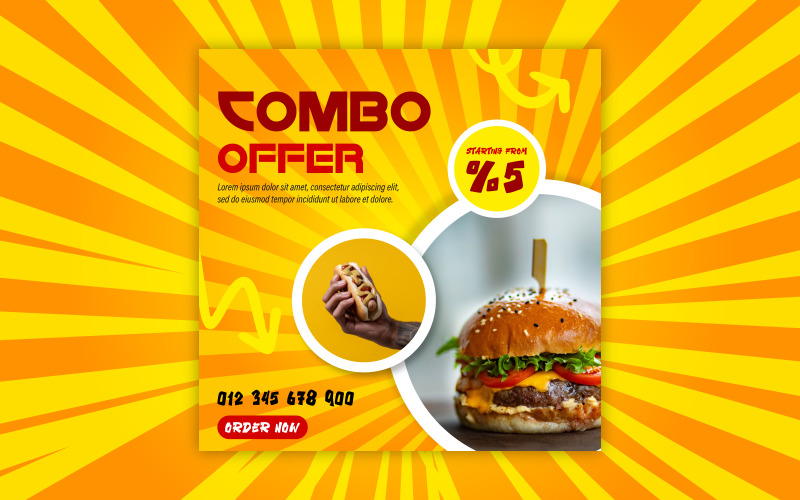 Delicious Fast-food combo offer ad banner design EPS template. Corporate Identity