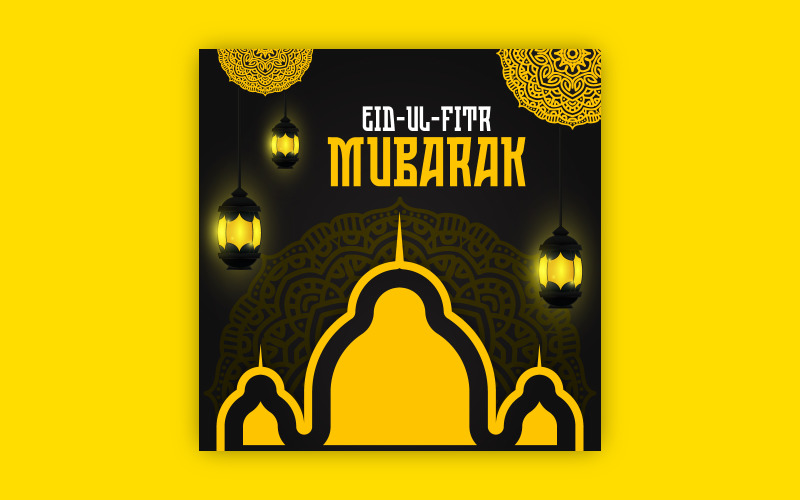 Eid-Ul-Fitr post design with bold mandala art, EPS vector template. Social Media