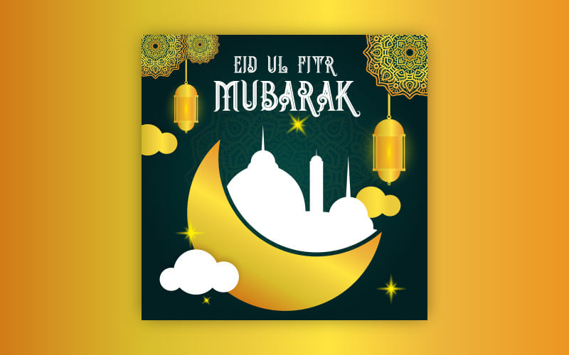 FREE Eid greeting post design with bold mandala art, EPS vector design template. Social Media
