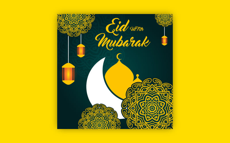 FREE Eid-Ul-Fitr post design with bold mandala art, EPS vector template Social Media