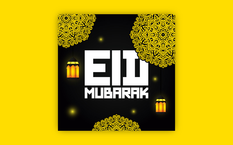 Eid greeting card design with bold mandala art, EPS vector design template. Social Media