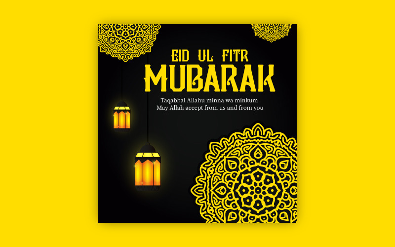 Eid greeting post design with bold mandala art, EPS vector Social Media