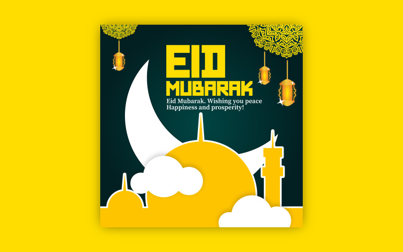 FREE Eid greeting card design with bold mandala art, EPS vector design templateard Social Media