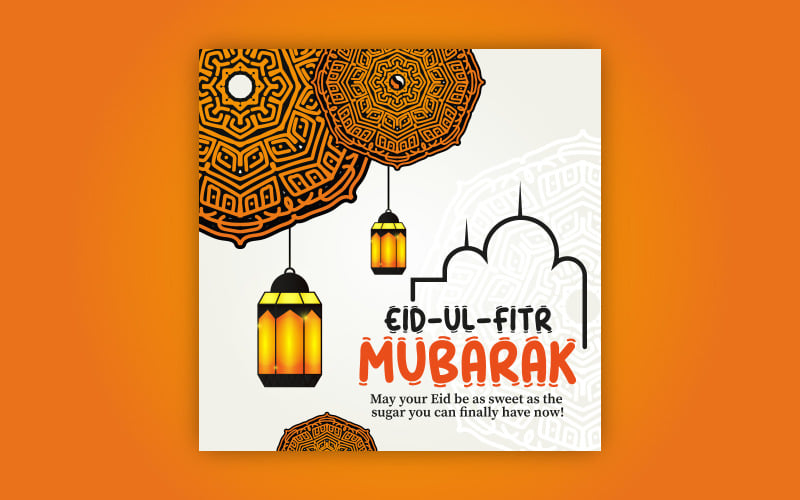 Minimal Eid greeting post design with bold mandala art, EPS vector design template Social Media