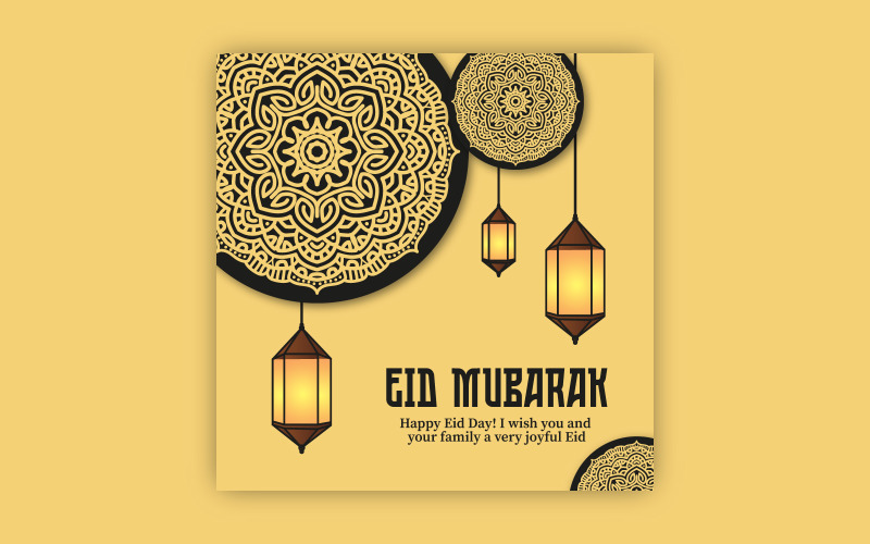 Premium Eid greeting post design with bold mandala art, EPS vector design template Social Media