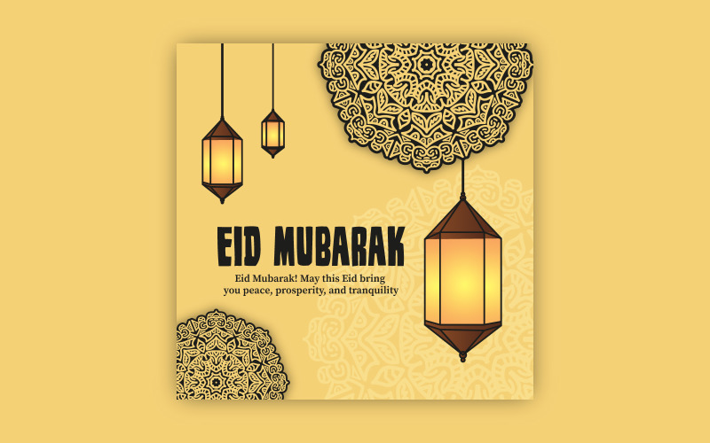 Premium Eid greeting post design with bold mandala art, EPS vector template Social Media