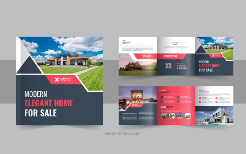 Real estate square trifold brochure, Home selling tri fold template layout Corporate Identity