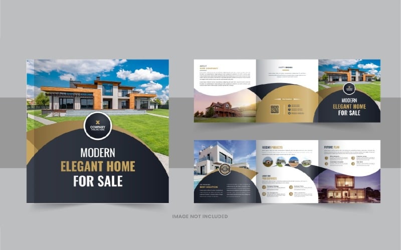 Real estate square trifold brochure, Home selling tri fold template Corporate Identity