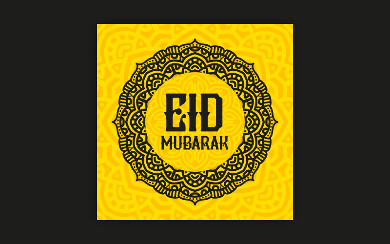 Simple Eid greeting post design with bold mandala art, EPS vector design template Social Media