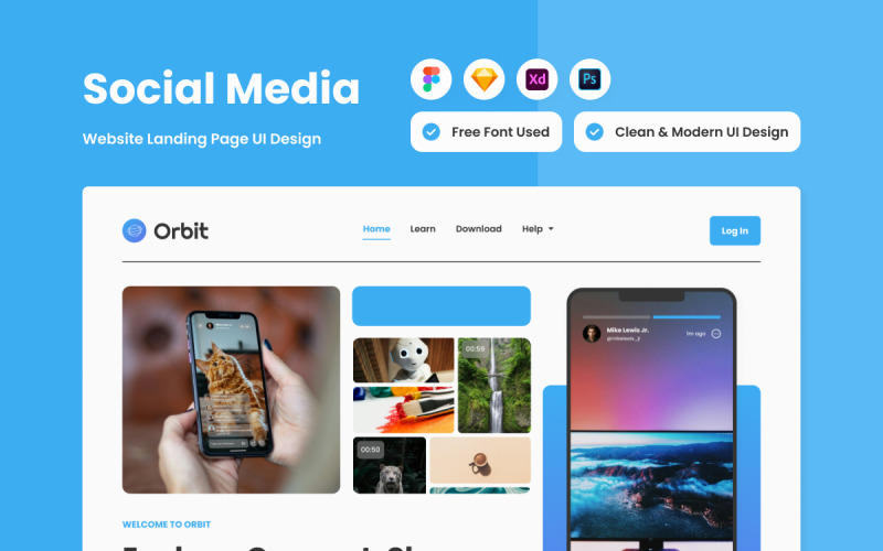 Orbit - Social Media Landing Page V1 UI Element