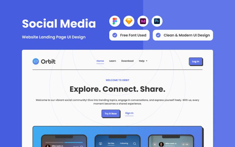 Orbit - Social Media Landing Page V2 UI Element