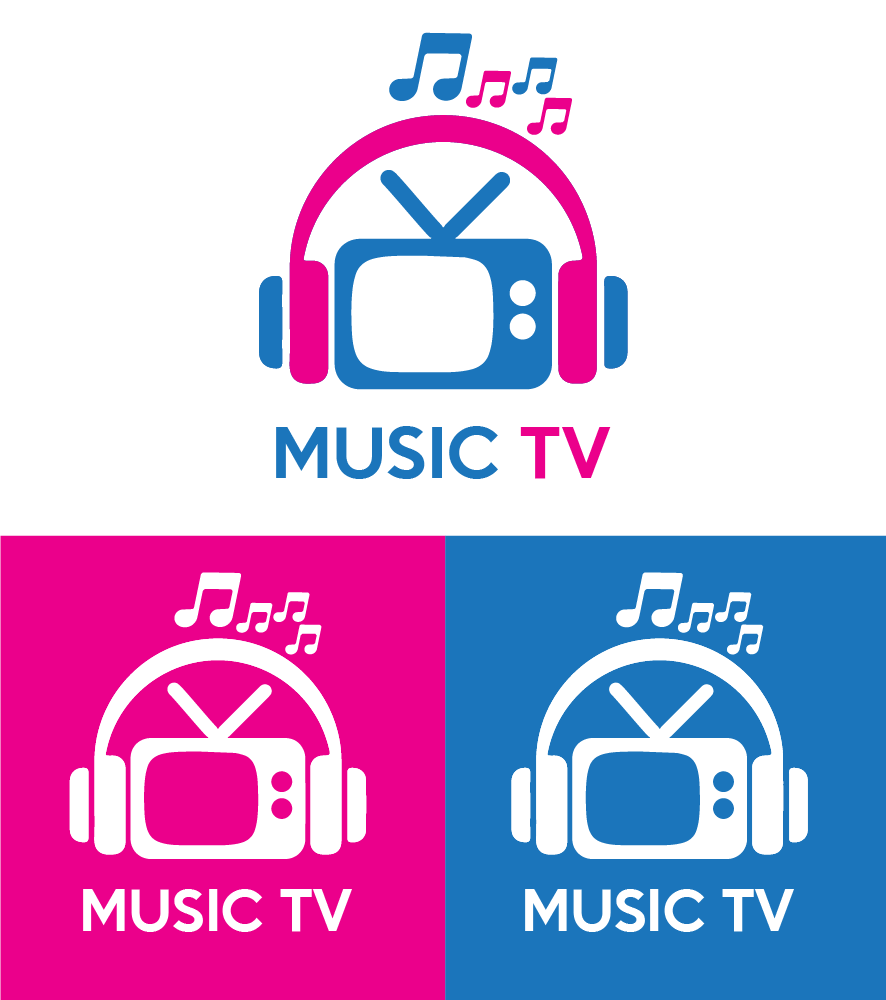 Music TV logo with music note, television and headphone