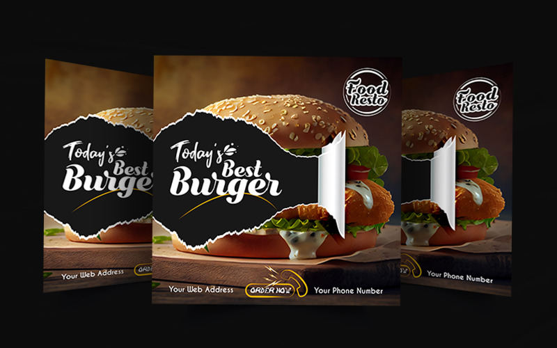 Burger restaurant advertisement social media poster template Corporate Identity