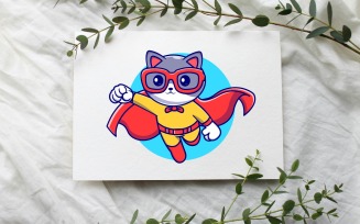 Cute Cat Super Hero Cartoon Vector Icon Graphic Design illustration