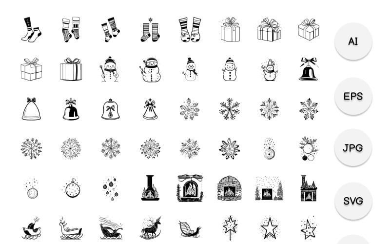 Christmas Element Draw Black Icon Set