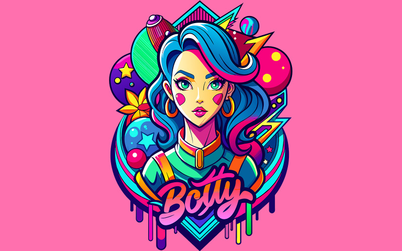 Girl Botty Graffiti Design Full of Vibrant Color a (4) Illustration