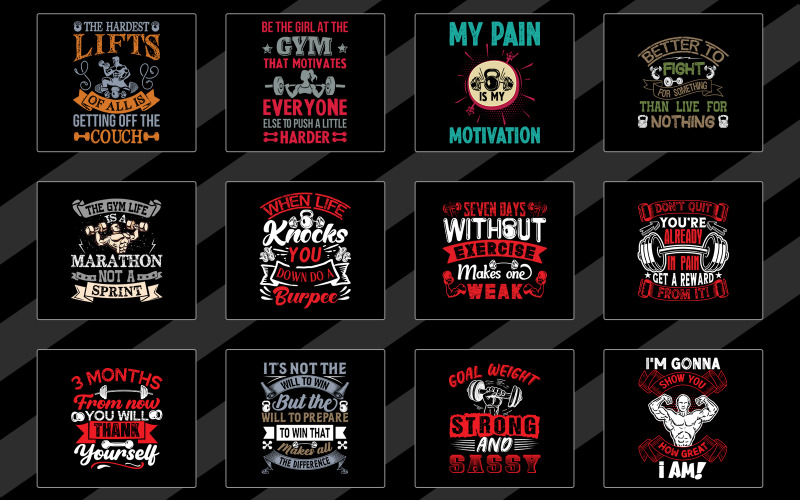 Gym Fitness T Shirt Design Bundle V. 2 T-shirt