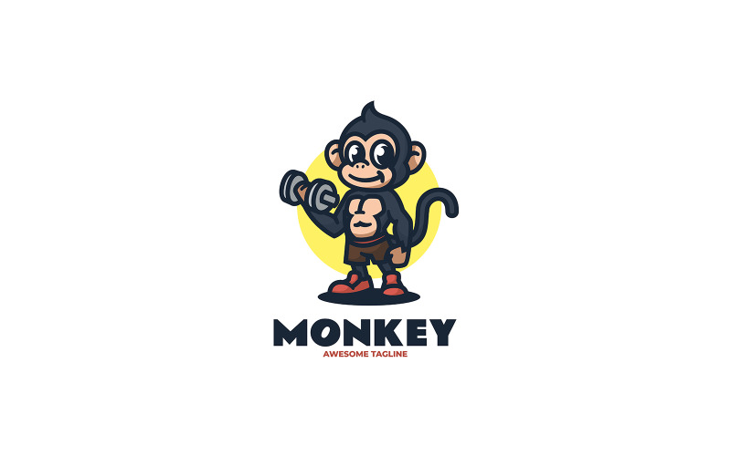 Monkey Barbell Mascot Cartoon Logo Logo Template