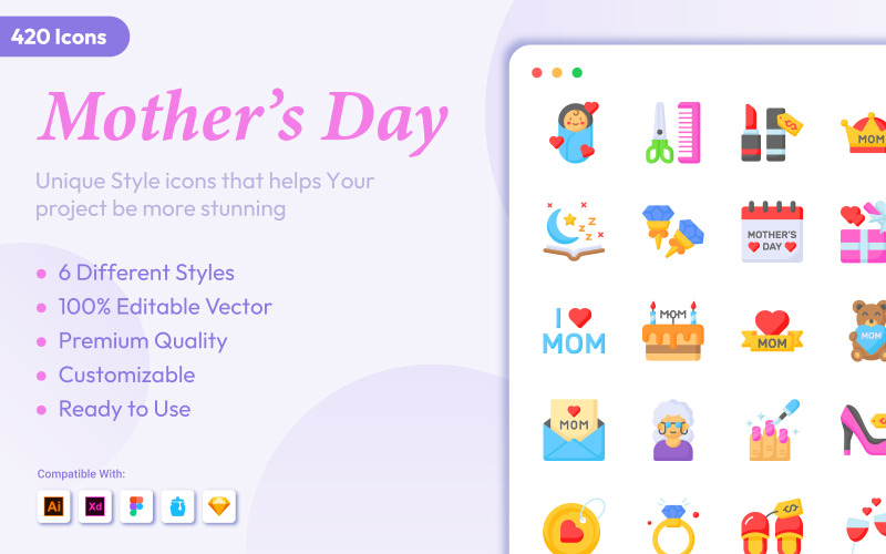 Mother's Day Coloured Line Icon Icon Set