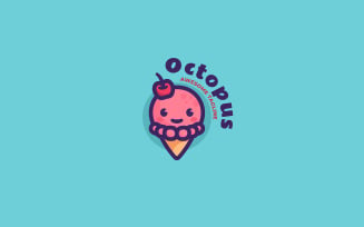 Octopus Ice Cream Mascot Cartoon Logo