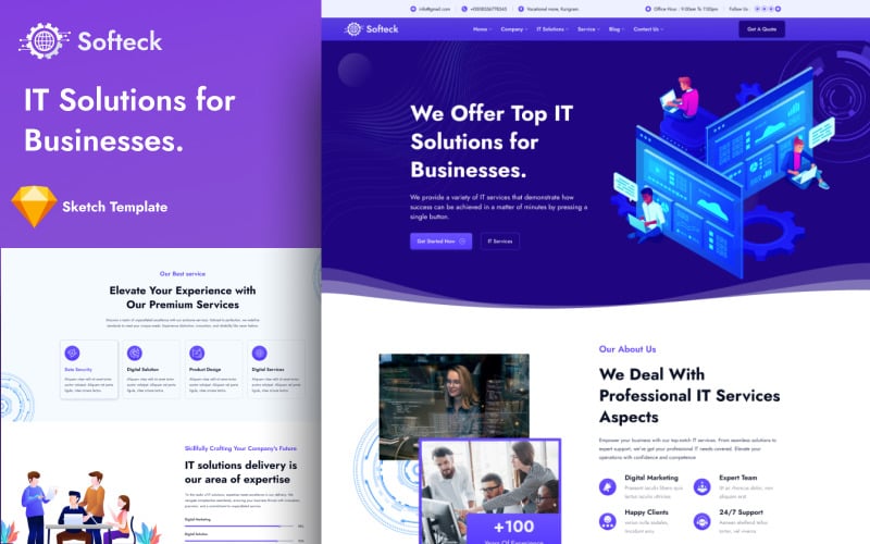 Softeck - it solution & business service Sketch landing page template Sketch Template
