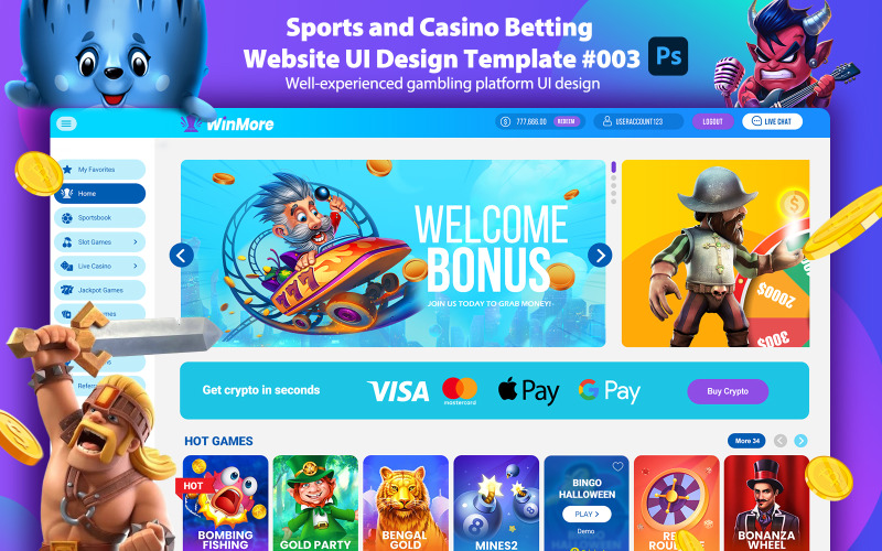 Sports and Casino Betting Website UI Design Template #003 PSD Template