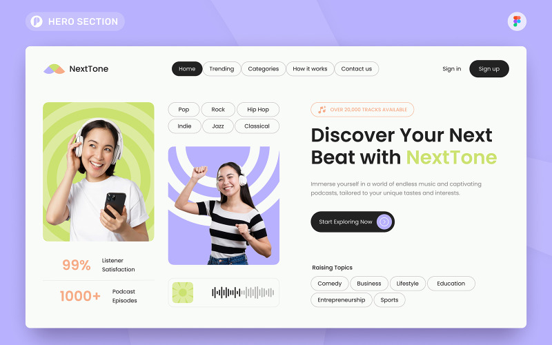 NextTone - Music & Podcast Hero Section Figma Template UI Element