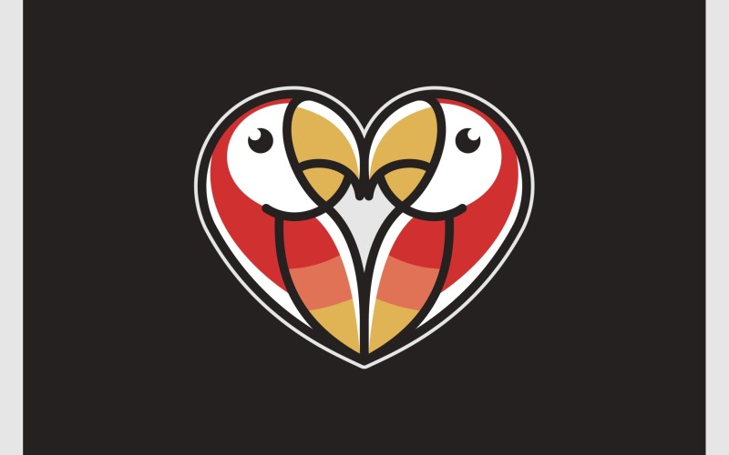 Parrot Bird Love Heart Illustration Logo Template