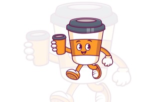 Cute coffee cup cartoon holding cup vector icon illustration