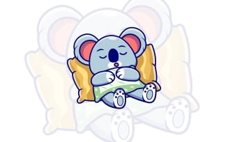 Cute koala sleeping on a pillow cartoon vector icon illustration