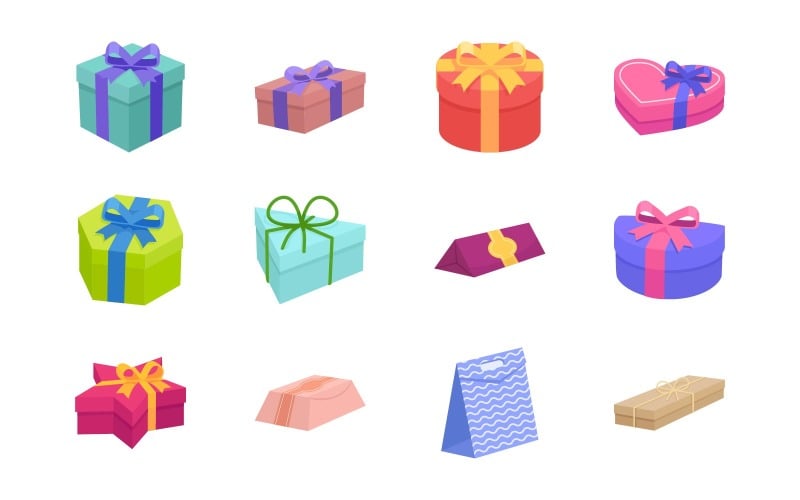 Gift Box Isolated Object Set Vector Graphic