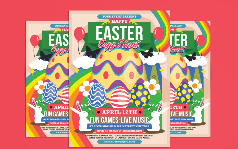 Happy Easter Egg Hunt Flyer Poster Template Corporate Identity