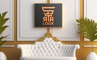Luxury living room mockup_small board logo mockup_white interior board mockup with white sofa