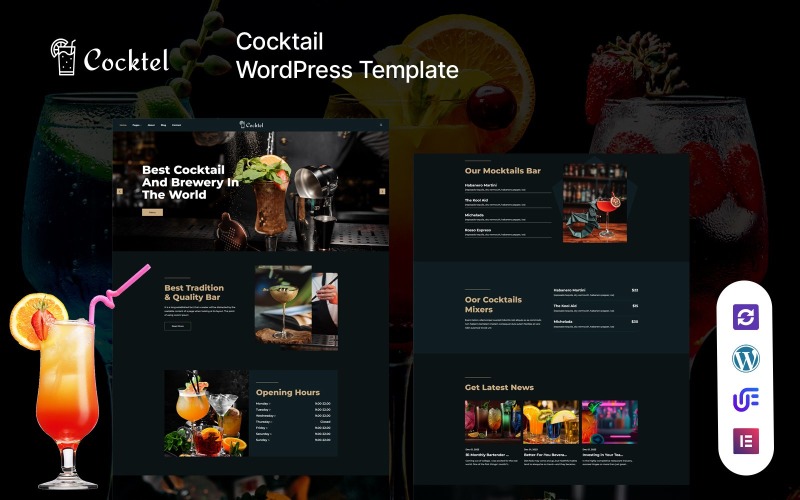 Cocktel - Cocktail Bar And Restaurant WordPress Elementor Theme WordPress Theme