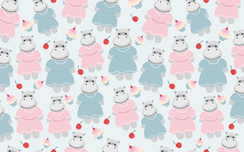 Cute Hippo Seamless Pattern