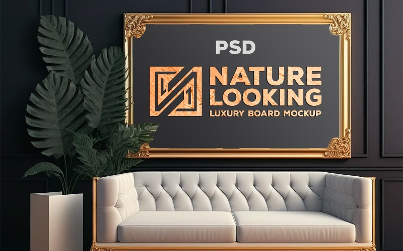 Frame mockup on the luxury interior | logo frame mockup | luxury board Product Mockup