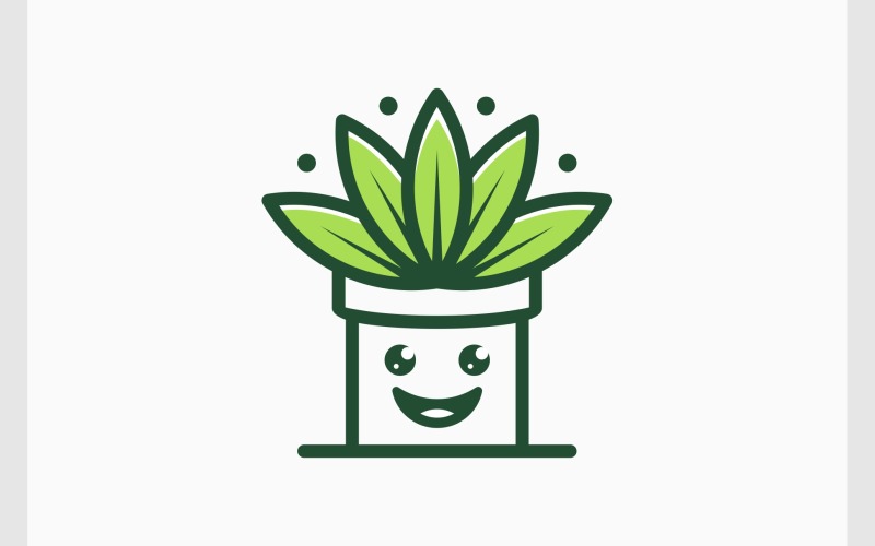 Happy Potted Plant Flowerpot Logo Logo Template