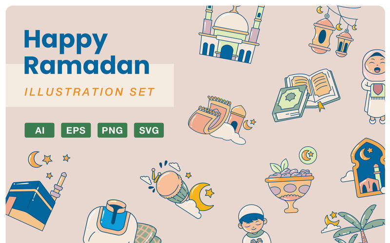 Ramadan Kareem Illustration Set