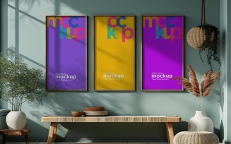 3 Poster Frame Mockup with decorative items on the table 02