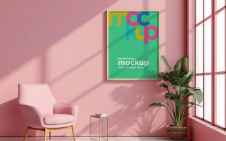 Poster Frame Mockup on wall with decorative items 04