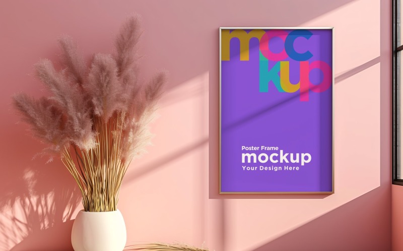 Poster Frame Mockup on wall with decorative items Product Mockup