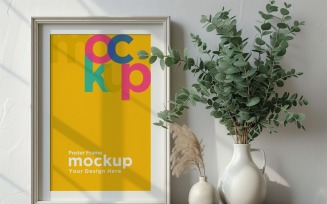 Poster Frame Mockup with a vases on the table 04