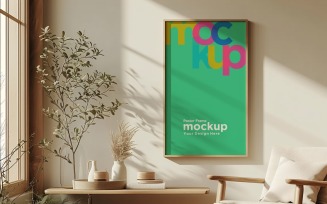 Poster Frame Mockup with a vases on the table 06