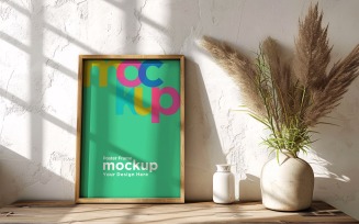 Poster Frame Mockup with a vases on the table 07
