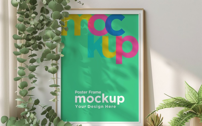Poster Frame Mockup with decorative items on the shelf 08 Product Mockup